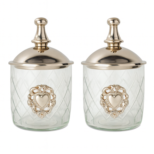 Nickel Jar With Heart - Set of 2