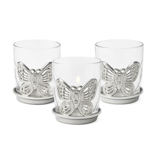 Nickel Butterfly Votive - Set of 3