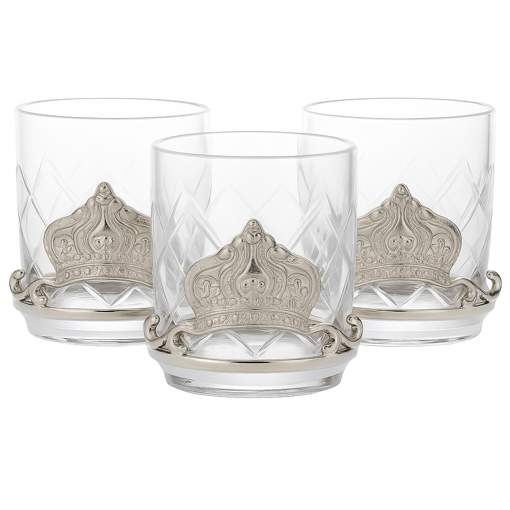 Silvet Crown Votive Holder, Etched Glass - Set of 3