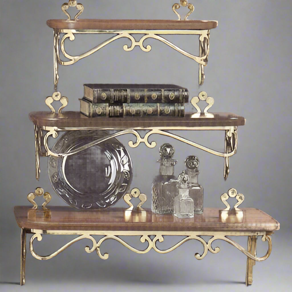Wood And Brass Shelves - Set of 3