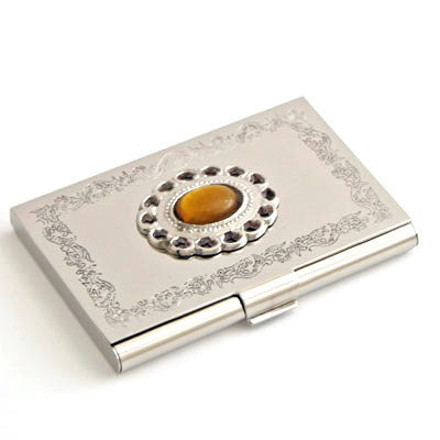 Nickel Credit Card Box - Set of 2 - Amber Stone.