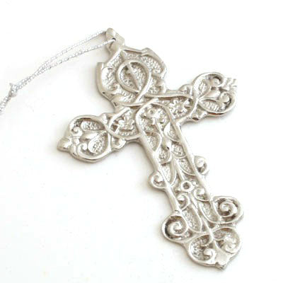 Nickel  Cross Ornament - Set of 12