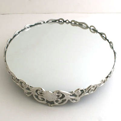 Nickel Mirrored top 23" Round Tray, Wedding Cake Plateau. Centerpiece. Buffet Table.
